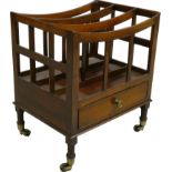 A 19th century three division mahogany Canterbury, the concave top, over a single drawer, raised