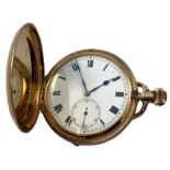 Rotherham & Sons - a presentation 9ct rose gold hunter, keyless wind, pocket watch, by Rotherham &