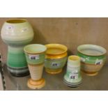 A collection of five assorted Shelley ceramic bowls and vases from the 'Harmony' range, including