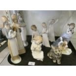 Nine assorted Lladro 'Nao' figurines, to include No. 4505 girl with lamb, girl with duck, girl