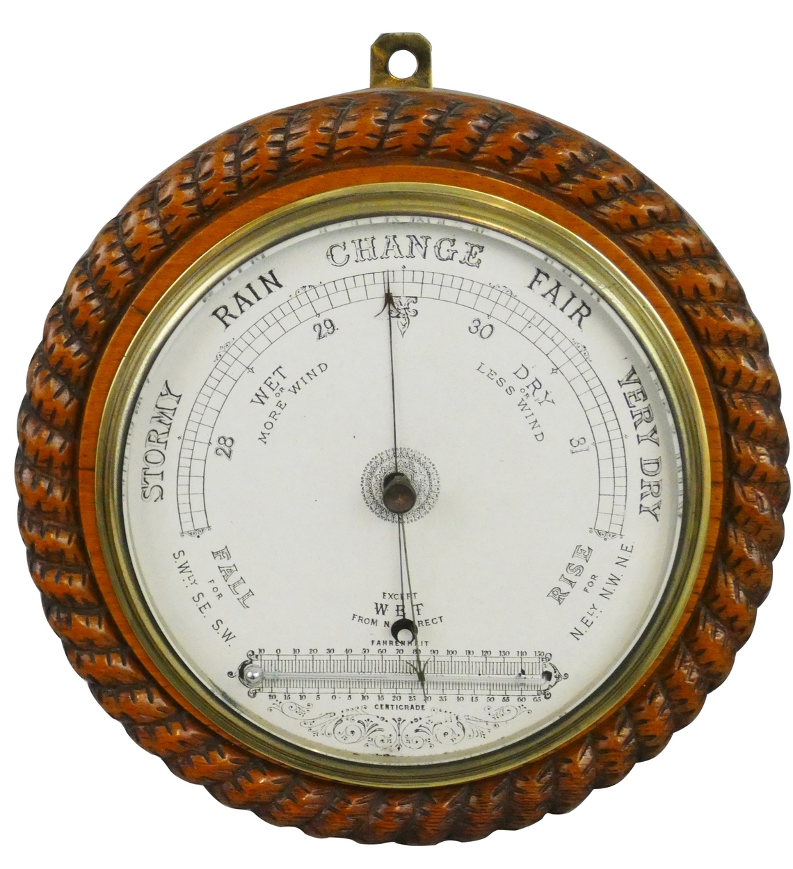 A circular oak barometer