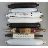 A selection of Victorian glass rolling pins decorated in various patterns to include floral and