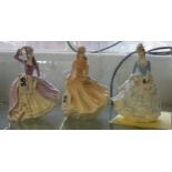 Three Coalport figurines of ladies by Maureen Halson, 'Autumn Colours', No. 184/12,500, 'Stepping