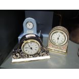 A selection of ceramic bodied mantle clocks by Wedgwood including Jasperware