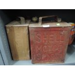 Two fuel or oil cans Shell motor spirit and Esso