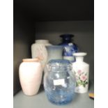 A selection of vase including blue glass ginger jar with crackle finnish