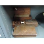 A selection of wooden boxes including miniature writing slope and humidor