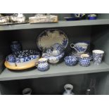 A selection of blue and white ware ceramics including Calico Tea bowl and Adams etc