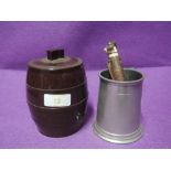 An airtight Velos Tobacco barrel a pewter tankard and letter opener