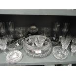 A selection of clear cut and crystal glass wares including Richardson