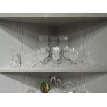 A selection of clear cut crystal glass by Edinburgh Scotland, with etched thistle decoration and