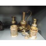 A selection of decorative brass wares including Indian design