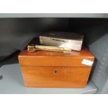 Two smokers cigar humidors one wooden and plated machine tooled with cutter