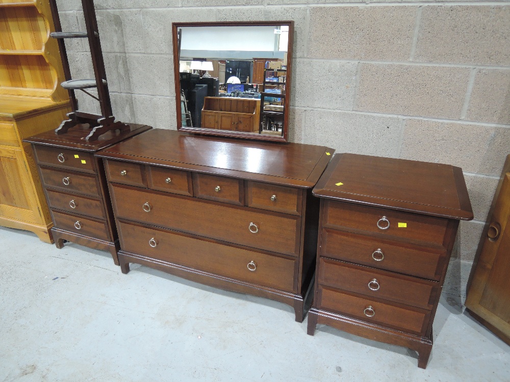 A stag dressing table and two bedside drawers