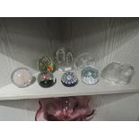 A selection of paper weights and glass decorations including Caithness and Scandinavian style