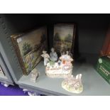 A selection of model houses and figures including Staffordshire flatback and Lilliput lane etc