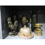 A selection of green items including Dartmouth pottery coffee pot and chicken figures etc