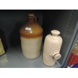 An earthern ware flagon with lid and similar water bottle