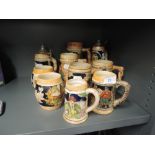 A selection of German design beer stein and tankards