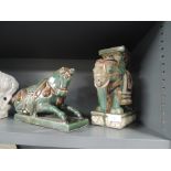 Two slip cast figures one of Indian elephant and similar Oriental horse