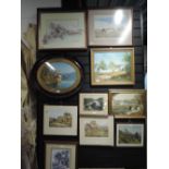 Two vintage full colour prints depicting country cottage and windmill