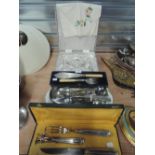 A selection of metal plated wares including dressing table set, cutlery and flatware