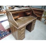 An early 20th Century oak roll top desk, labelled 'The Lebus'