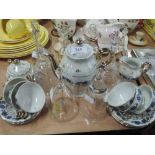 A part coffee service with lustre glaze finish and a selection of crystal glass bells and ringers