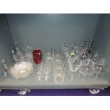 A selection of clear cut and crystal glass wares including Zwiesel glas