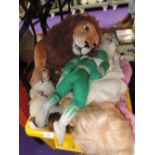 A selection of cuddly soft toys and dolls