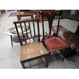An early 20th Century stained frame bedroom chair and an early 19th Century oak solid seat chair