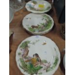 A selection of cabinet display plates with countryside and pursuits scenes by Brown field and sons