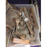 A selection of garage and woodworkers tools including grinding stone