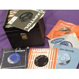 Small carrying case of seven inch singles - mainly 1960's and in company bags - approx 50 - some