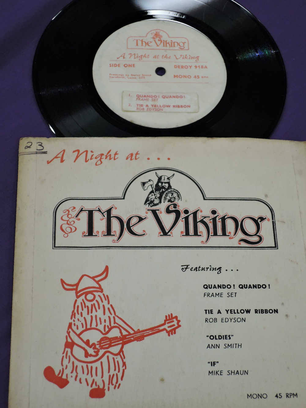 Rare Deroy label ep - pressed in Carnforth so some local interest for this item - ' a night at the