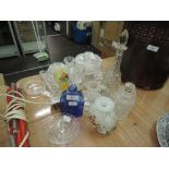 A selection of clear cut and colour glass including Mdina style vase