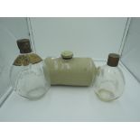 Two Bimple whiskey bottles and ceramic bed warmer