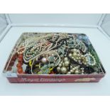 A box of assorted modern costume jewellerybead necklaces