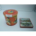 Two vintage transfer printed tins including Blue bird Toffee season's and local interest Keswick