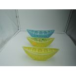 A selection of vintage Vaseline glass bowls with pressed floral design