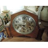 A Gothic design veneered mantle clock with chime