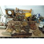 A selection of vintage tobacco smokers pipe racks and holders including ship's wheel design, farm