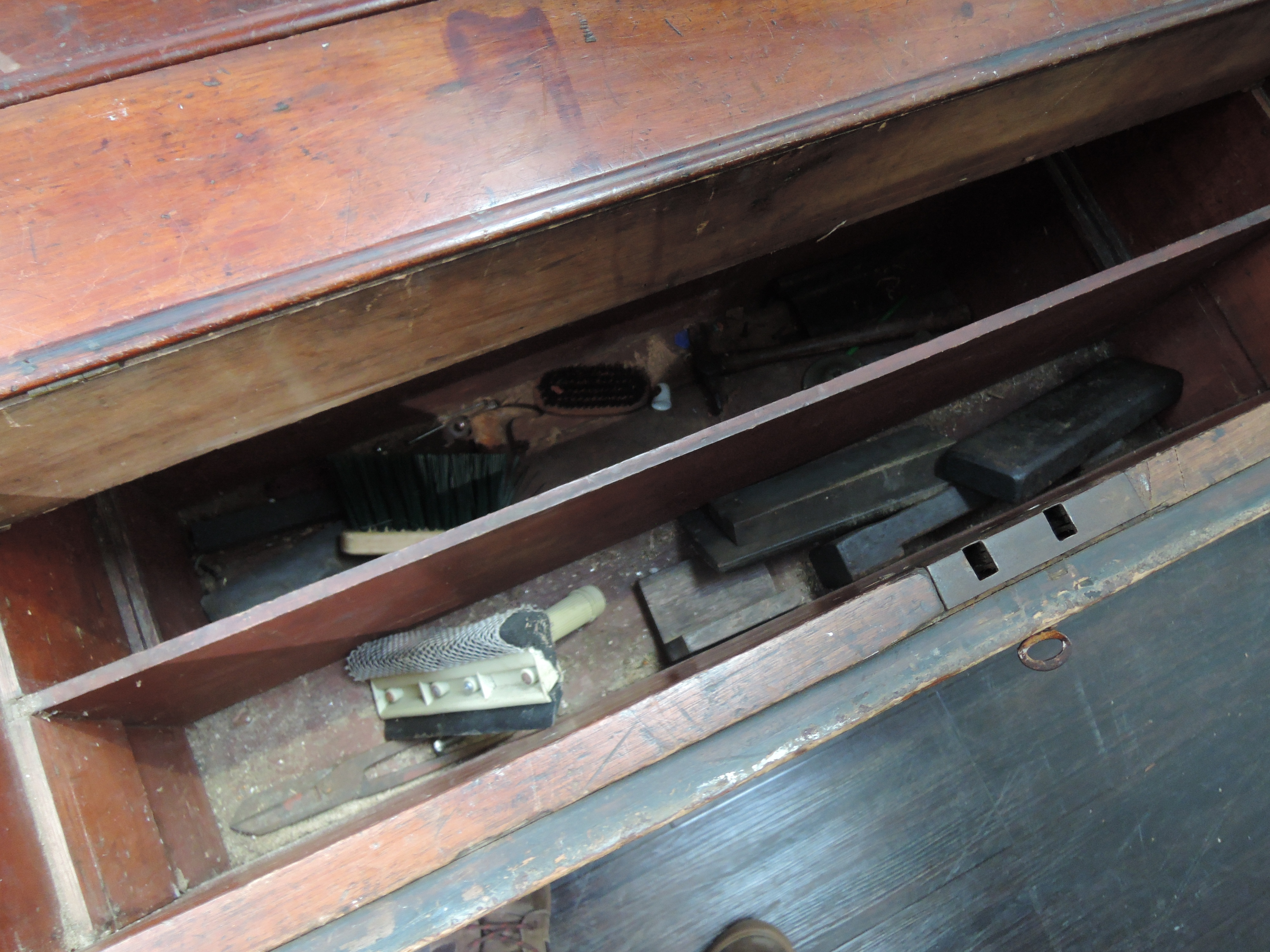 A 19th century scumbled pine tool chest having fully fitted mahogany drawer interior and some - Image 2 of 3