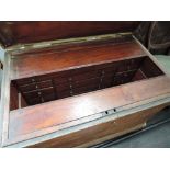 A 19th century scumbled pine tool chest having fully fitted mahogany drawer interior and some