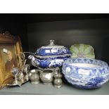 A selection of ceramics including Cauldon fruit bowl and pewter tankards