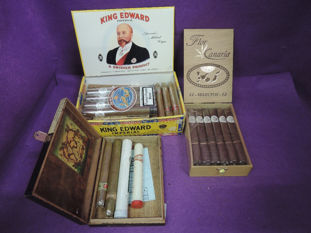 A collection of cigars including King Edward Imperial, Flor Canaria