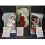 Three modern Royal Doulton Nisbet dolls, Pink Ribbons, The Muff and Christmas Doll all with