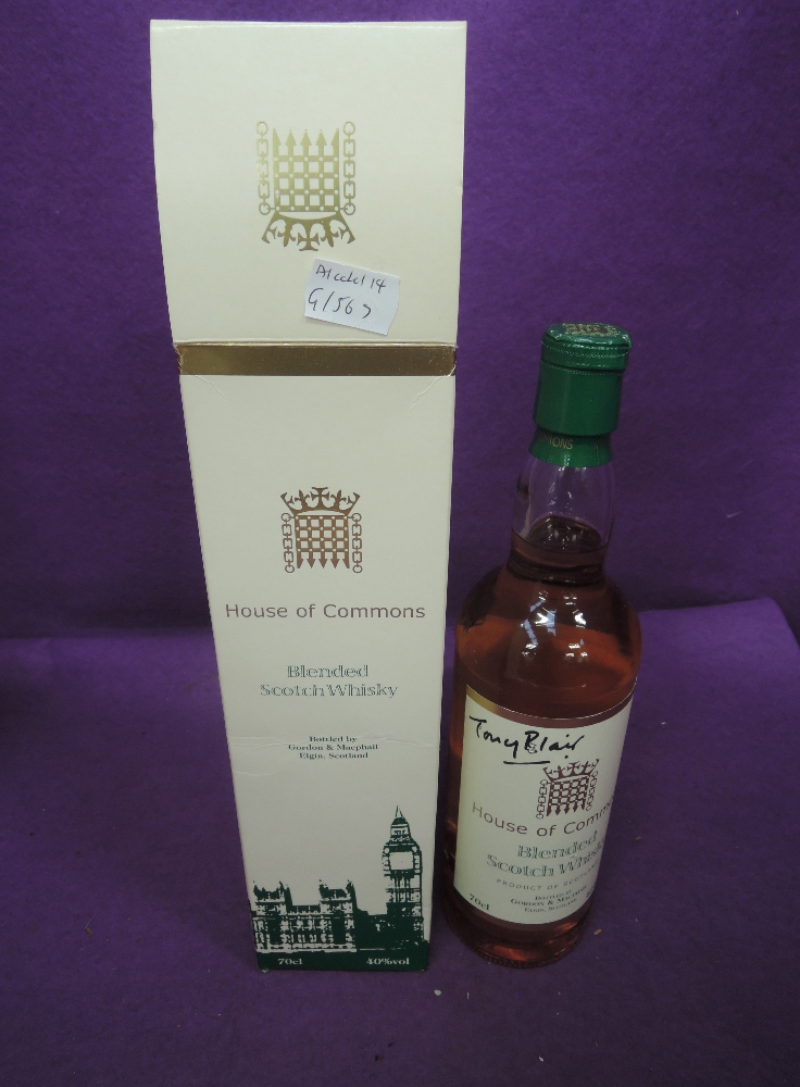 A bottle of House of Commons blended whisky, 70cc 40% proof bearing signature from Tony Blair, in