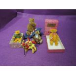 Five miniature jointed bears, Deborah Canham, Jester, height 2.5 inches, Anita Oliver, Posy Bear,