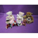 Eight miniture jointed bears, Doormouse Designs, Jos Bears x2, Octavia Chin x2, Tracy Main x2 and